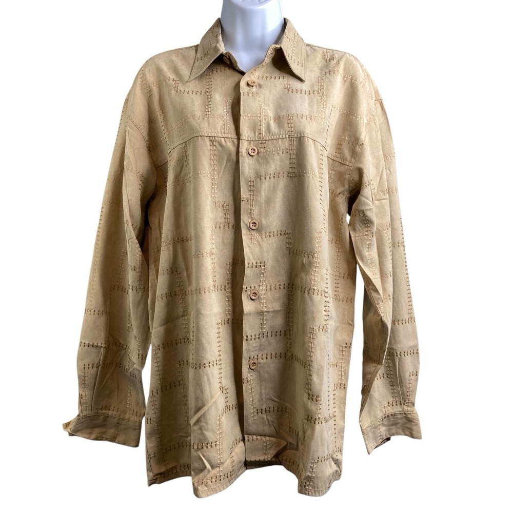 Vintage 90s Mens Pronto Brown‎ Sueded Patchwork Shirt S Oversized Western Casual
